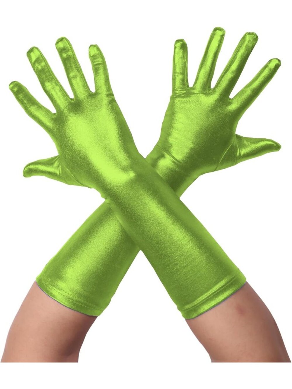 Men's And Women's Lime Green 1920s Flapper Shiny Metallic Spandex Opera Gloves